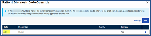 Diagnosis Code Entered